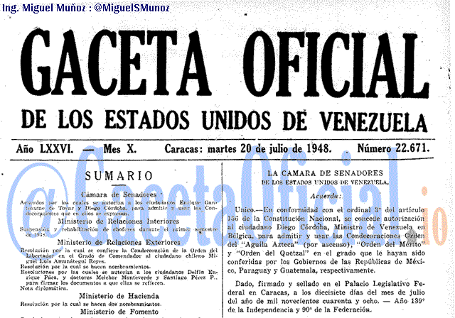 Gaceta Oficial 22671 del 20 Julio 1948