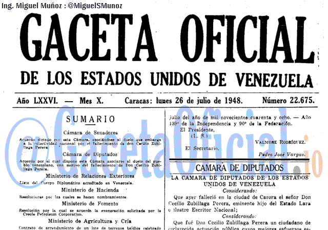 Gaceta Oficial 22675 del 26 Julio 1948