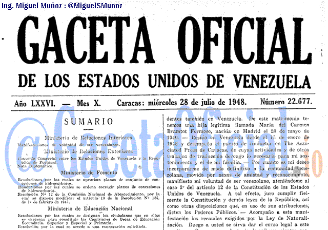 Gaceta Oficial 22677 del 28 Julio 1948
