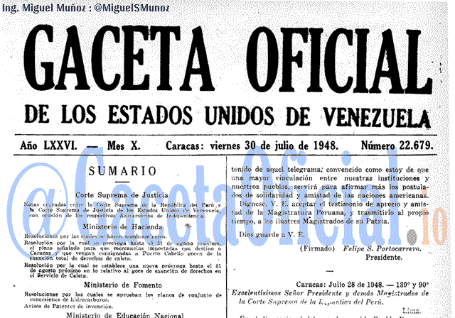 Gaceta Oficial 22679 del 30 Julio 1948
