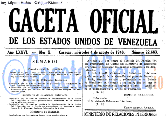 Gaceta Oficial 22683 del 4 Agosto 1948