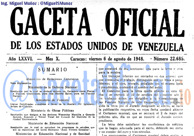 Gaceta Oficial 22685 del 6 Agosto 1948