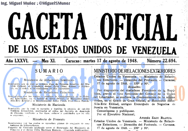 Gaceta Oficial 22694 del 17 Agosto 1948