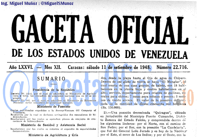 Gaceta Oficial 22716 del 11 Septiembre 1948