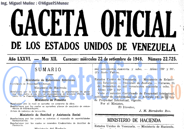 Gaceta Oficial 22725 del 22 Septiembre 1948