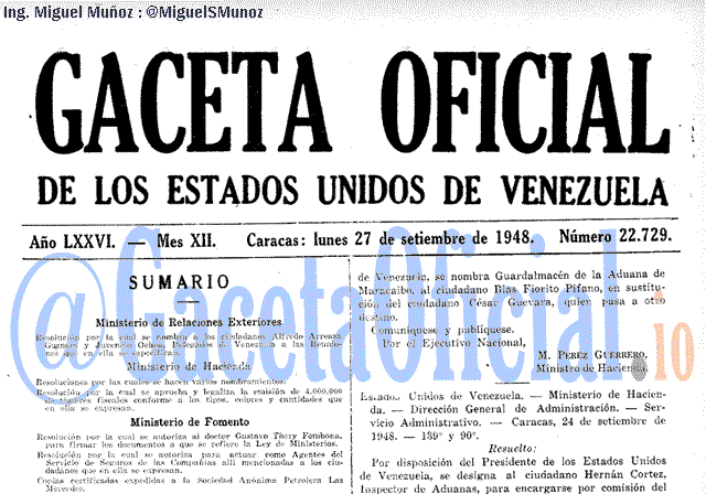 Gaceta Oficial 22729 del 27 Septiembre 1948
