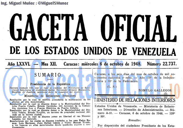 Gaceta Oficial 22737 del 6 Octubre 1948