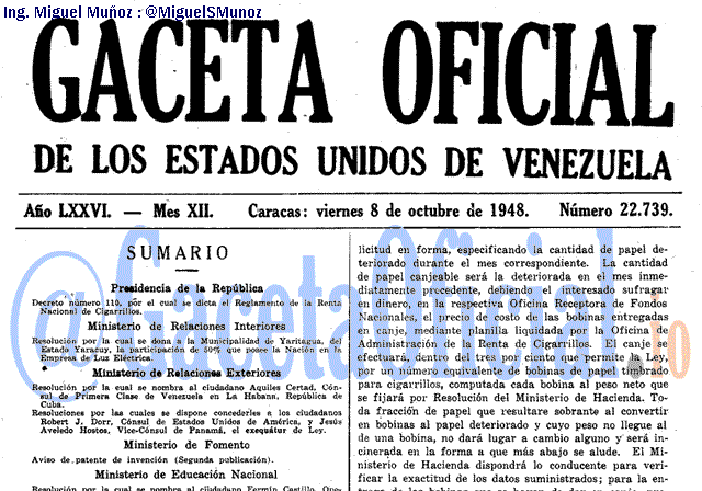 Gaceta Oficial 22739 del 8 Octubre 1948