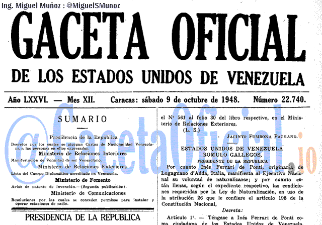 Gaceta Oficial 22740 del 9 Octubre 1948