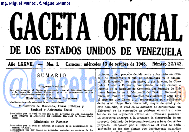 Gaceta Oficial 22742 del 13 Octubre 1948