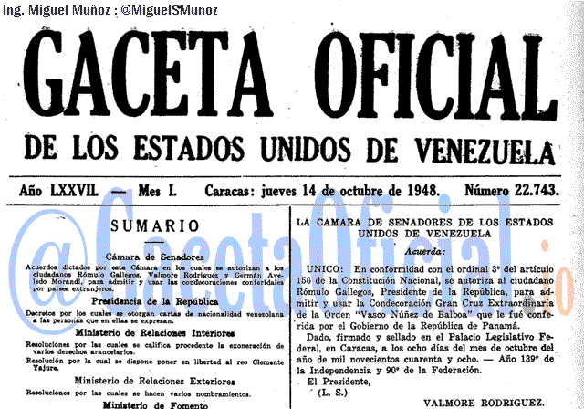 Gaceta Oficial 22743 del 14 Octubre 1948