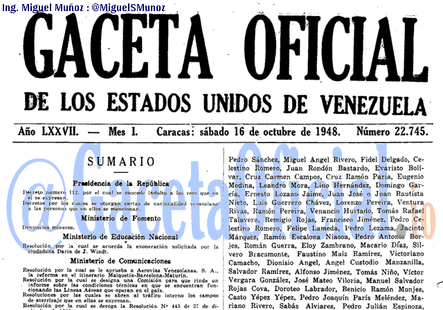 Gaceta Oficial 22745 del 16 Octubre 1948