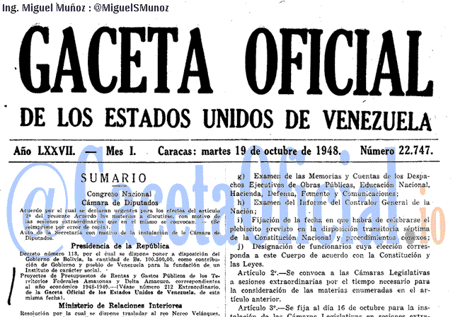 Gaceta Oficial 22747 del 19 Octubre 1948