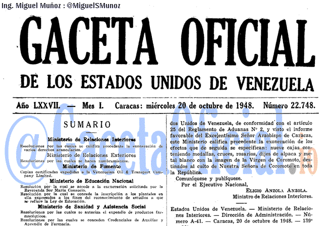 Gaceta Oficial 22748 del 20 Octubre 1948