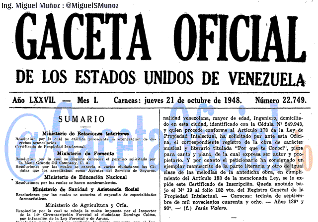 Gaceta Oficial 22749 del 21 Octubre 1948