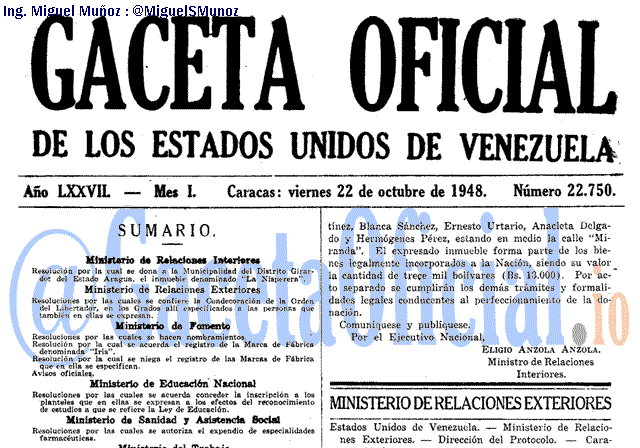 Gaceta Oficial 22750 del 22 Octubre 1948