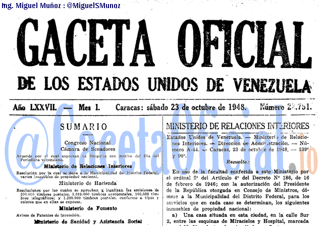 Gaceta Oficial 22751 del 23 Octubre 1948