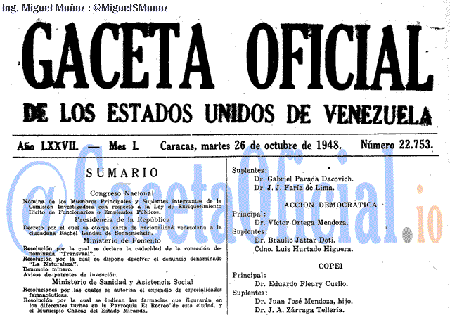 Gaceta Oficial 22753 del 26 Octubre 1948