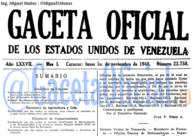 Gaceta Oficial 22758 del 1 Noviembre 1948
