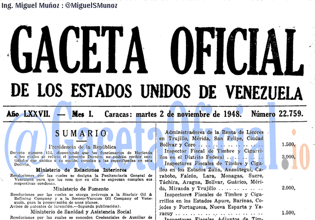 Gaceta Oficial 22759 del 2 Noviembre 1948