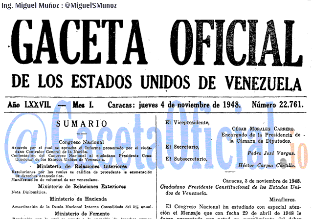 Gaceta Oficial 22761 del 4 Noviembre 1948