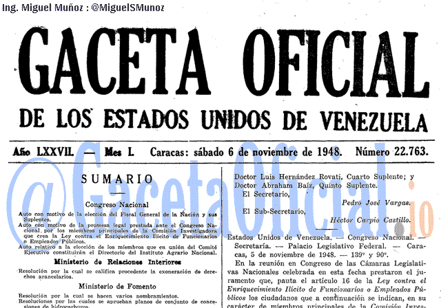 Gaceta Oficial 22763 del 6 Noviembre 1948