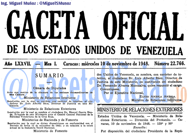 Gaceta Oficial 22766 del 10 Noviembre 1948