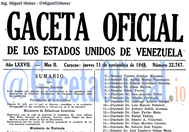 Gaceta Oficial 22767 del 11 Noviembre 1948