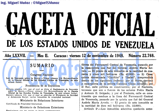 Gaceta Oficial 22768 del 12 Noviembre 1948