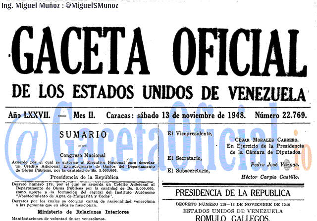Gaceta Oficial 22769 del 13 Noviembre 1948
