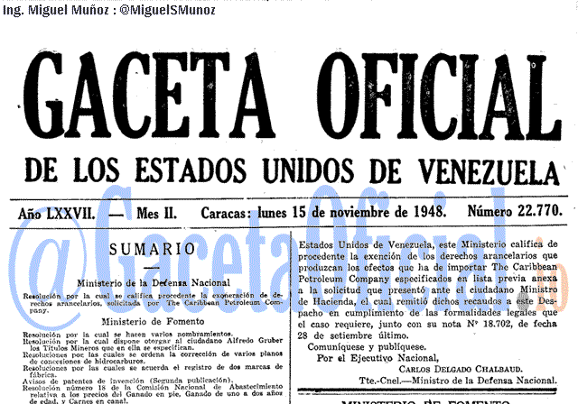 Gaceta Oficial 22770 del 15 Noviembre 1948