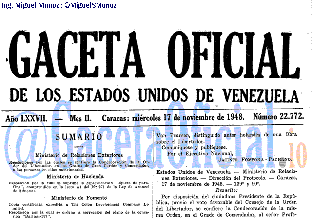 Gaceta Oficial 22772 del 17 Noviembre 1948