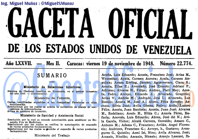 Gaceta Oficial 22774 del 19 Noviembre 1948