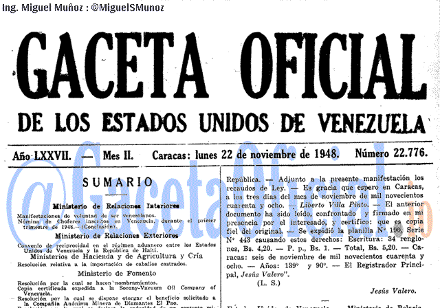 Gaceta Oficial 22776 del 22 Noviembre 1948