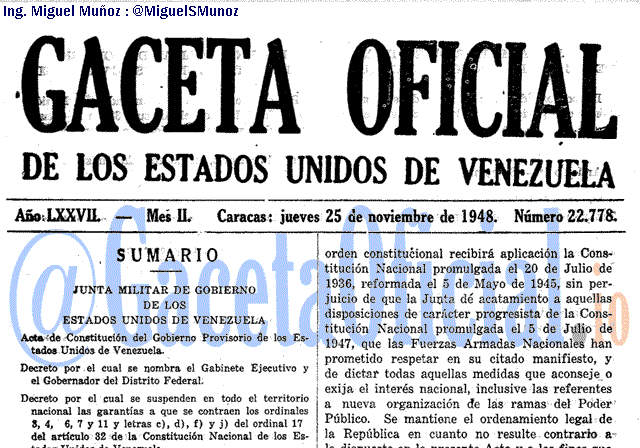 Gaceta Oficial 22778 del 25 Noviembre 1948