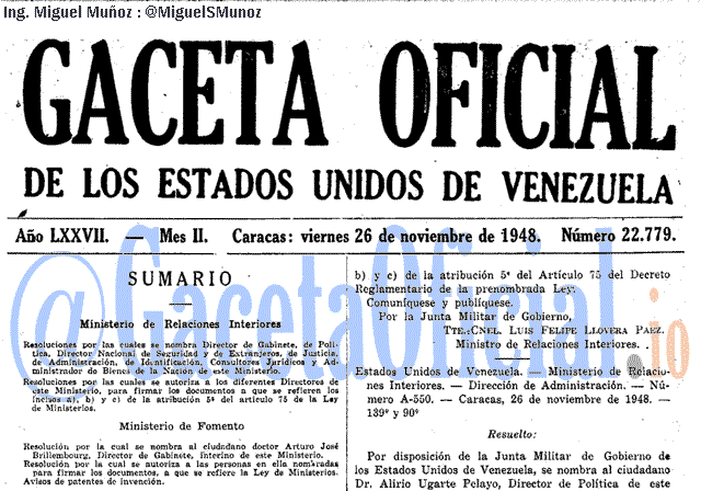 Gaceta Oficial 22779 del 26 Noviembre 1948