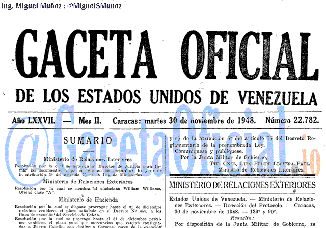 Gaceta Oficial 22782 del 30 Noviembre 1948