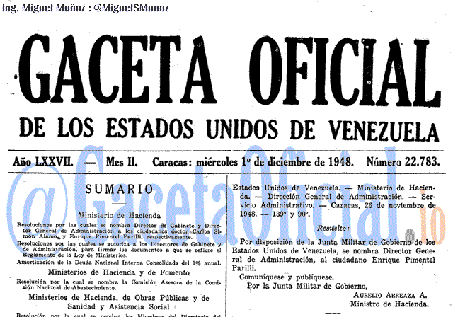 Gaceta Oficial 22783 del 1 Diciembre 1948