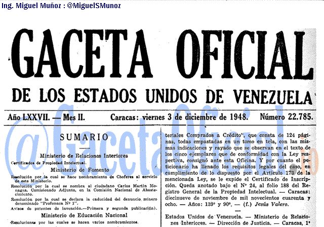 Gaceta Oficial 22785 del 3 Diciembre 1948