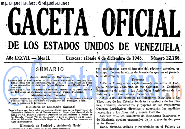 Gaceta Oficial 22786 del 4 Diciembre 1948