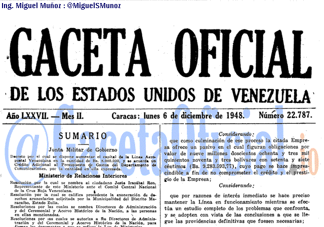 Gaceta Oficial 22787 del 6 Diciembre 1948