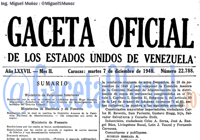 Gaceta Oficial 22788 del 7 Diciembre 1948