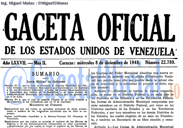 Gaceta Oficial 22789 del 8 Diciembre 1948