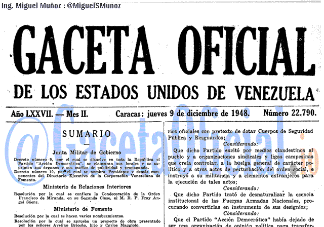 Gaceta Oficial 22790 del 9 Diciembre 1948