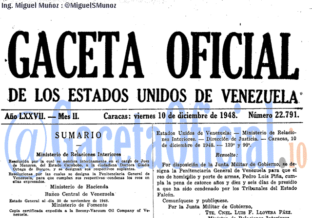 Gaceta Oficial 22791 del 10 Diciembre 1948
