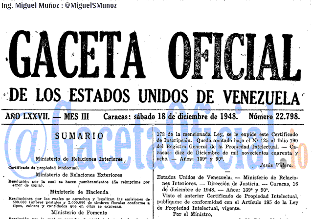 Gaceta Oficial 22798 del 18 Diciembre 1948