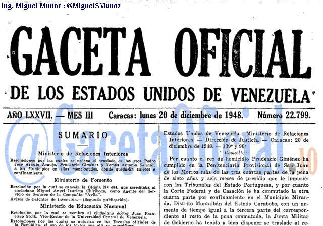 Gaceta Oficial 22799 del 20 Diciembre 1948