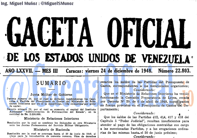 Gaceta Oficial 22803 del 24 Diciembre 1948