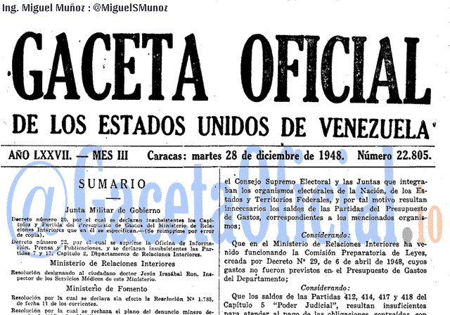 Gaceta Oficial 22805 del 28 Diciembre 1948