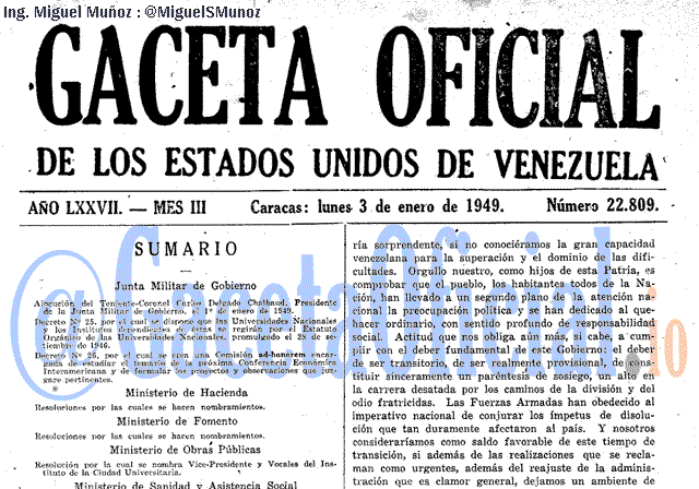 Gaceta Oficial 22809 del 3 Enero 1949